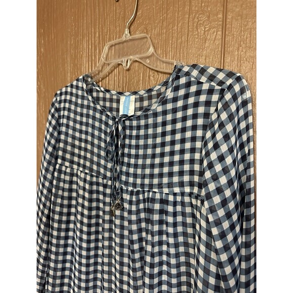 Draper James Gingham Navy Sheer Swim Cover Up Or Dress Size XS‎ Long Sleeve - Picture 3 of 9